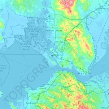 Vallejo topographic map, elevation, terrain