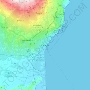 Catania topographic map, elevation, terrain