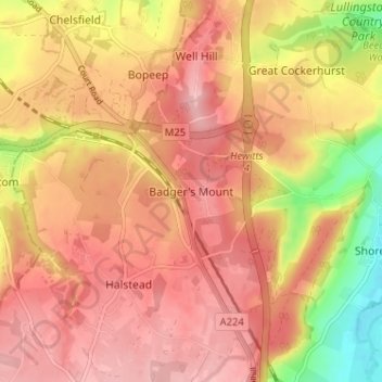 Badger's Mount topographic map, elevation, terrain