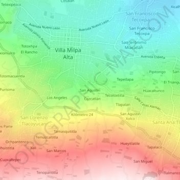 San Agustín topographic map, elevation, terrain