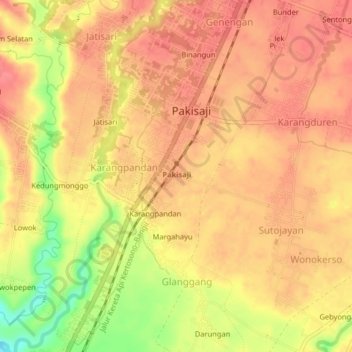 Pakisaji Kidul topographic map, elevation, terrain