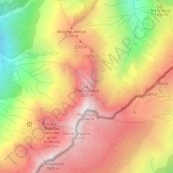 Trettachspitze topographic map, elevation, terrain