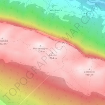 Azkorri topographic map, elevation, terrain