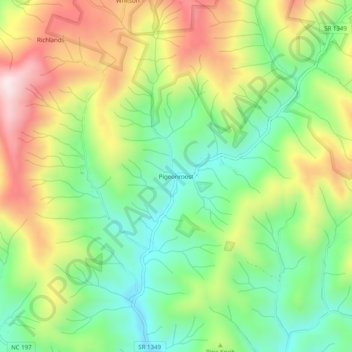Pigeonroost topographic map, elevation, terrain