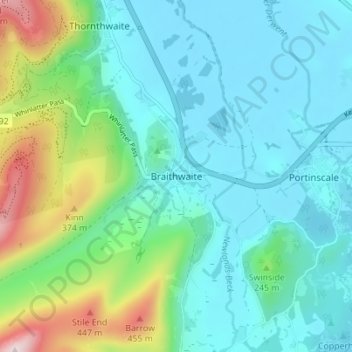 Braithwaite topographic map, elevation, terrain
