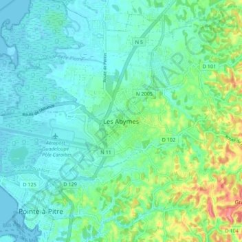 Les Abymes topographic map, elevation, terrain