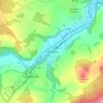 Aberlour topographic map, elevation, terrain