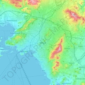 Athens topographic map, elevation, terrain