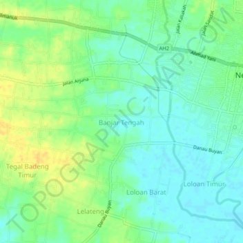 Banjar Tengah topographic map, elevation, terrain