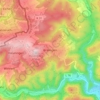Krälingen topographic map, elevation, terrain