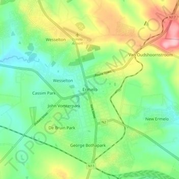 Ermelo topographic map, elevation, terrain