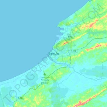 Bintulu topographic map, elevation, terrain