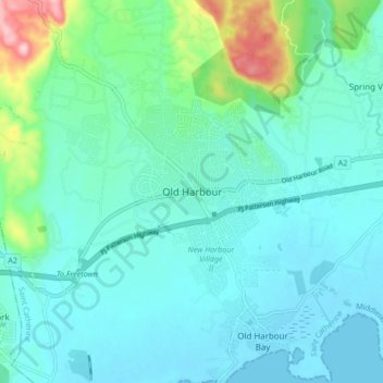 Old Harbour topographic map, elevation, terrain