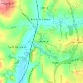 Oakerthorpe topographic map, elevation, terrain