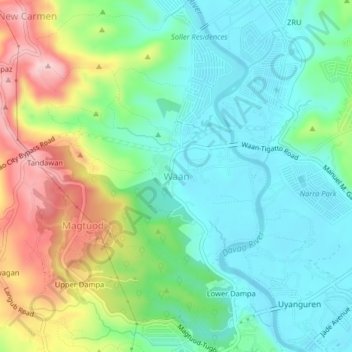 Waan topographic map, elevation, terrain