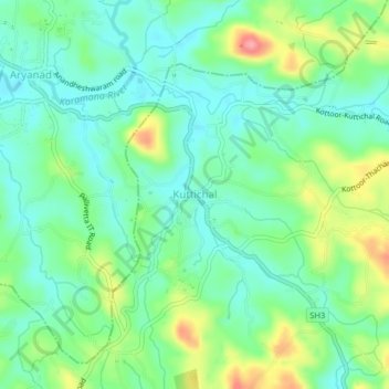 Kuttichal topographic map, elevation, terrain