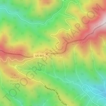 Newfound Gap Overlook topographic map, elevation, terrain