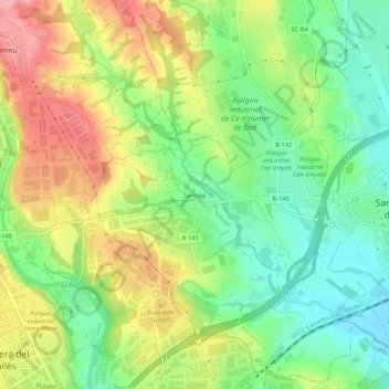Santiga topographic map, elevation, terrain