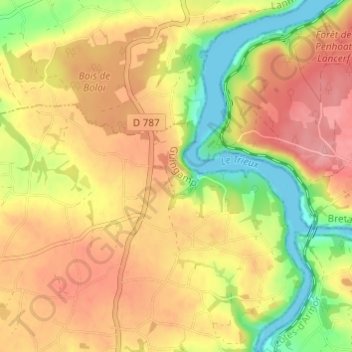 La Roche-Jagu topographic map, elevation, terrain