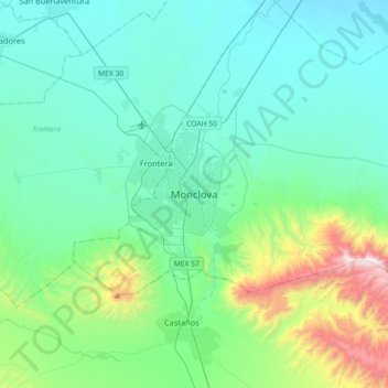 Monclova topographic map, elevation, terrain