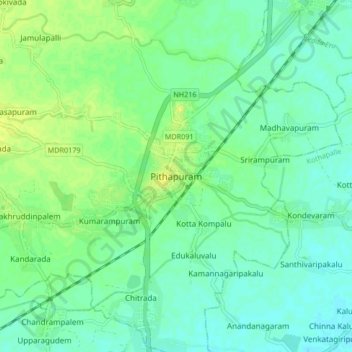 Pithapuram topographic map, elevation, terrain