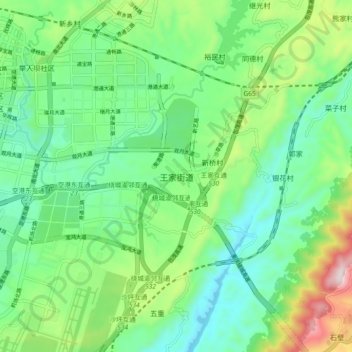 Wangjia topographic map, elevation, terrain