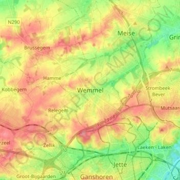 Wemmel topographic map, elevation, terrain