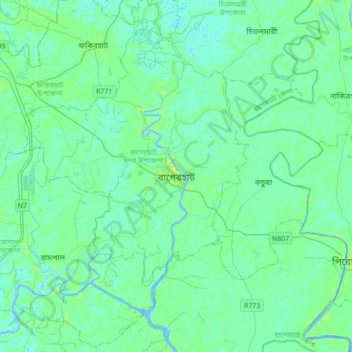 Bagerhat topographic map, elevation, terrain