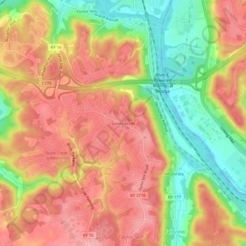 Sunny Acres topographic map, elevation, terrain