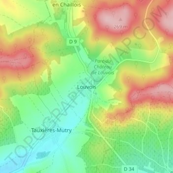 Louvois topographic map, elevation, terrain