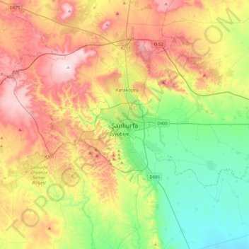 Şanlıurfa topographic map, elevation, terrain