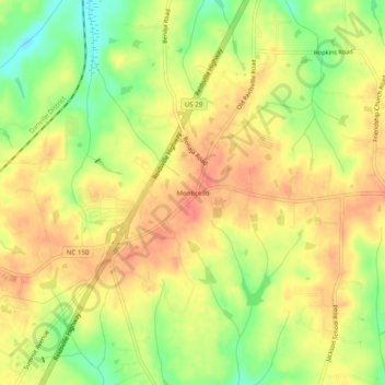 Monticello topographic map, elevation, terrain