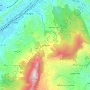 Hanthana topographic map, elevation, terrain