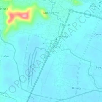 Gondang topographic map, elevation, terrain