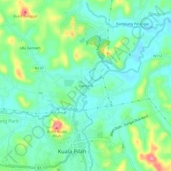 Gentam topographic map, elevation, terrain