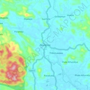 Akuressa topographic map, elevation, terrain