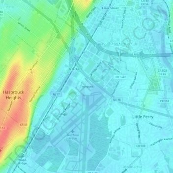 Teterboro topographic map, elevation, terrain
