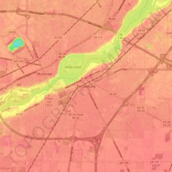 Perrysburg topographic map, elevation, terrain