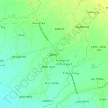 Quezon topographic map, elevation, terrain