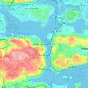 Passage West topographic map, elevation, terrain