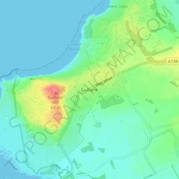 Gullane topographic map, elevation, terrain