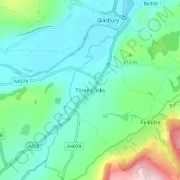 Three Cocks topographic map, elevation, terrain