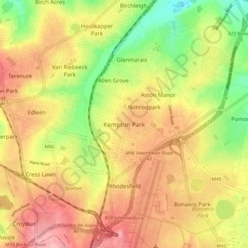 Kempton Park topographic map, elevation, terrain