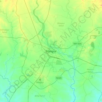 Bilaspur topographic map, elevation, terrain