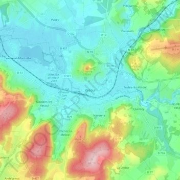 Vesoul topographic map, elevation, terrain