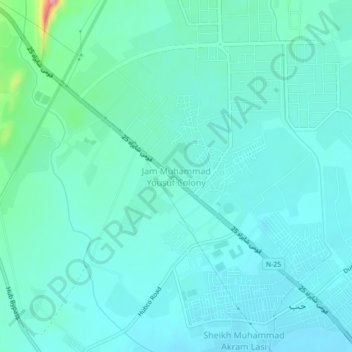 Jam Muhammad Yousuf Colony topographic map, elevation, terrain