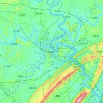 Hechuan topographic map, elevation, terrain