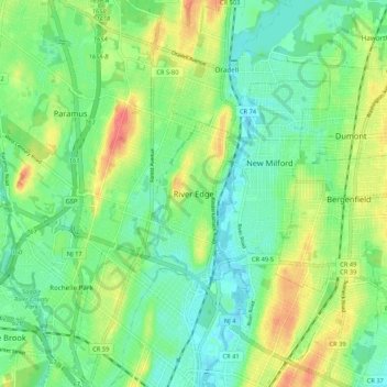 River Edge topographic map, elevation, terrain