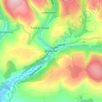 Blackmill topographic map, elevation, terrain
