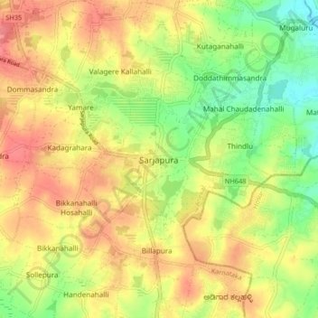 Sarjapura topographic map, elevation, terrain